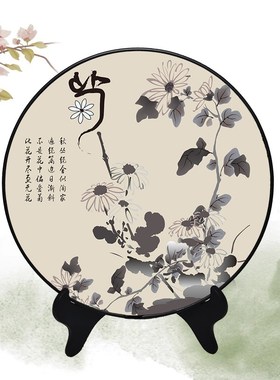 新款新中c式摆件梅兰竹菊装饰画家用卧室圆形古风房间高级黑边相