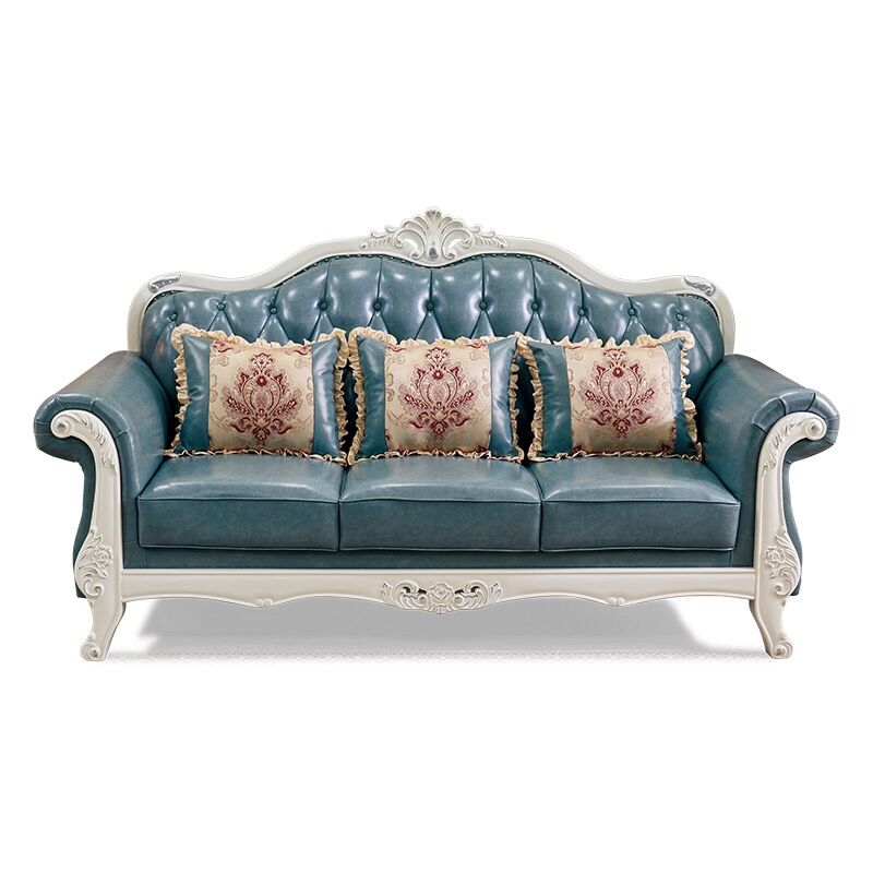 新款欧式真皮沙发123组合小户型客厅实木雕花复T古民国风美式皮艺