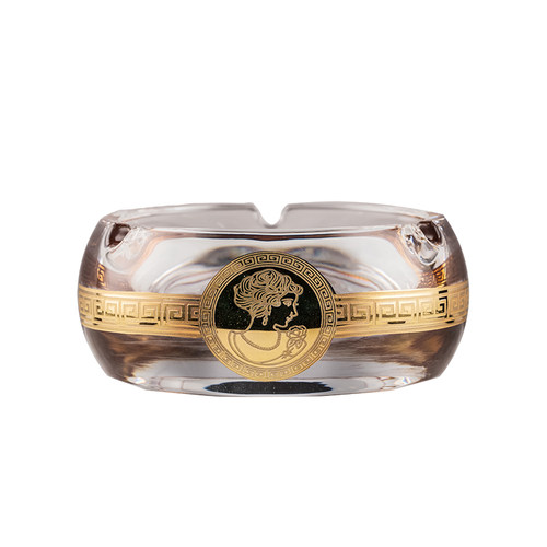 新款时尚奢华伊丽莎白描金v头像烟灰缸欧式风格家用水晶玻璃烟灰