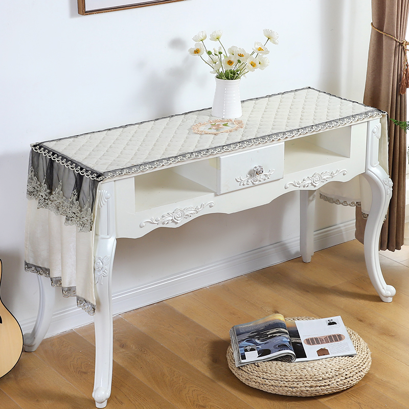 新款美甲桌布桌套桌罩长方形欧式A布艺防尘蕾丝防滑桌面垫布罩定