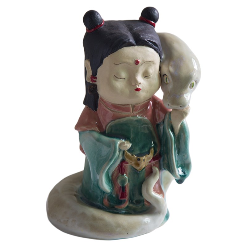新款新中式龙女御蛇手工艺品陶瓷雕塑创意神话艺S术摆件家居高级