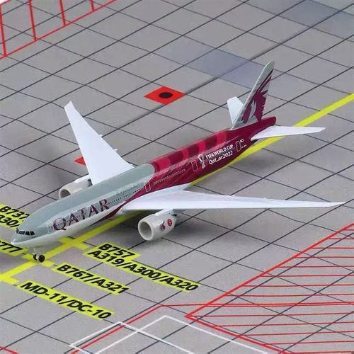 新款47cm厘米仿真合p空客机模型卡塔尔世界杯号777飞机带起落架