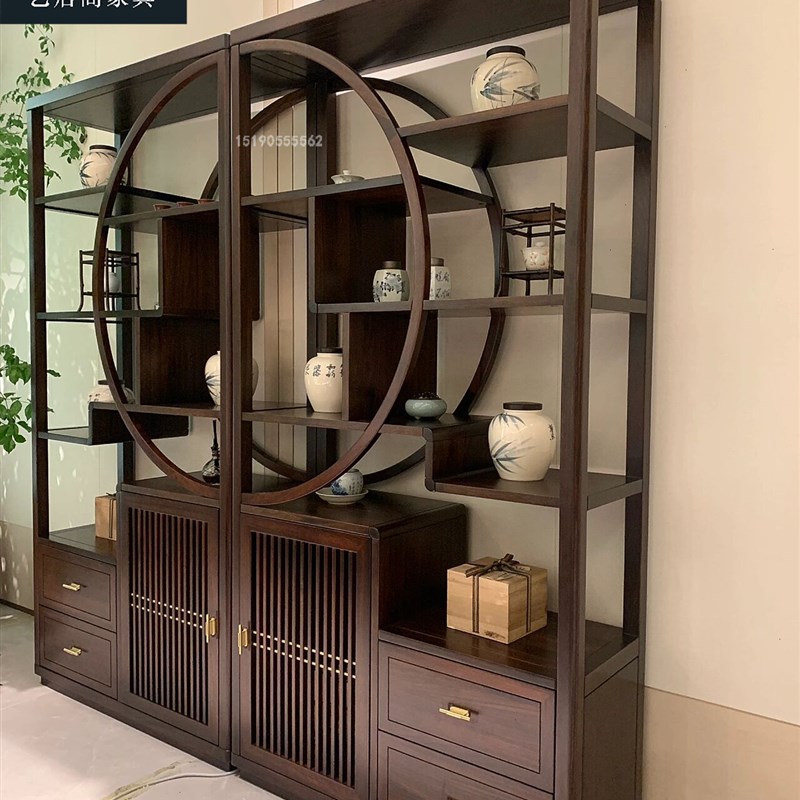 新款新中式黑檀实木博古架客厅置物架G多宝阁乌金木展示隔断柜储