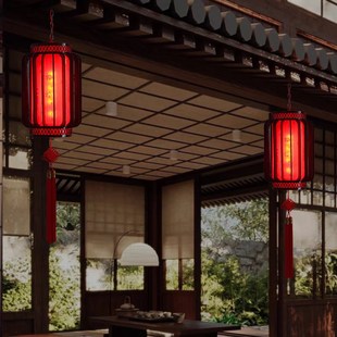 优选新款实木旋转灯笼仿古典阳台茶楼新中式吊灯中国风.木制宫灯