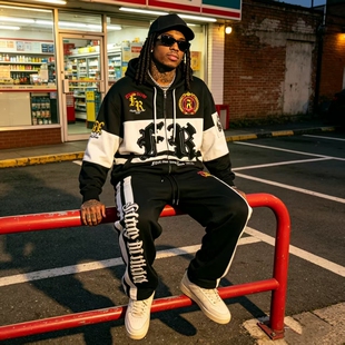 美版 复古嘻哈街头hiphop滑板说唱重工刺绣美式毛圈卫衣休闲裤