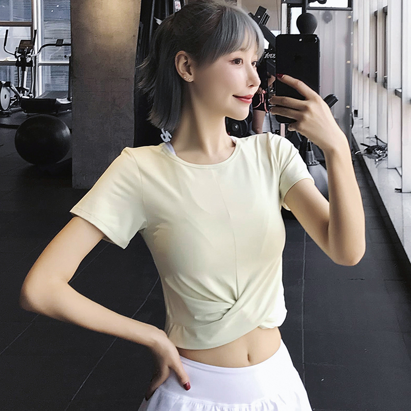 训练修身运动上衣瑜伽服女夏季跑步薄款健身衣短款速干衣短袖T恤