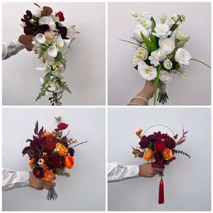 领证手捧花旅拍摄影韩式仿真新娘瀑布花婚纱秀禾拍照道具手工花束