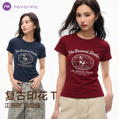 neverme复古运动短袖女印花