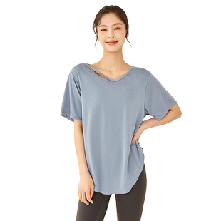 neverme运动t恤女短袖镂空领口跑步健身服宽松显瘦瑜伽服罩衫夏季