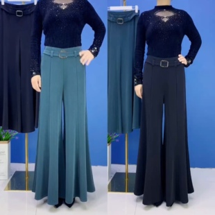 秋冬新款女高腰八片鱼尾裙裤大摆阔腿裤面料柔软舒适百搭垂感十足