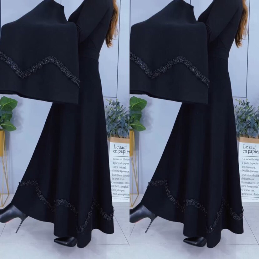 秋冬女士新款A字半身裙2024纯色弹力大摆羊绒高腰中长款宽松裙子