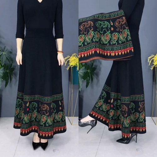 秋冬新款棉羊绒半身裙长裙女高腰大摆民族风复古气质羊毛裙大码裙