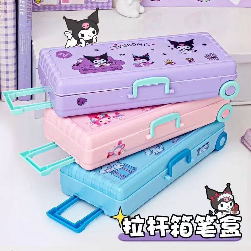 新款拉杆箱文具盒小学生儿童铅笔盒女生多功能大容量折叠文具盒