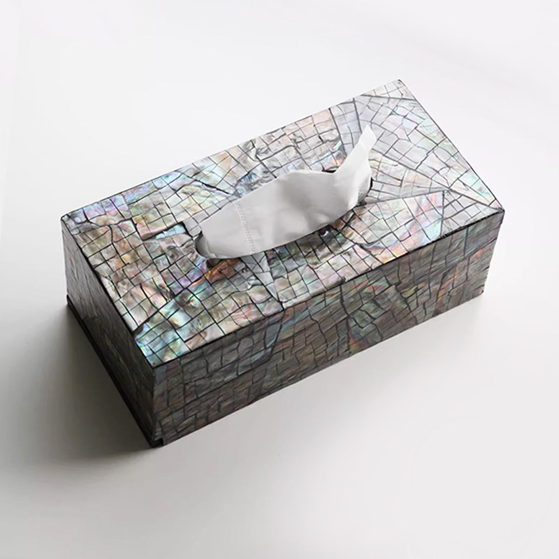 手工贝壳纸巾盒轻奢高级感黑色方形家用客厅茶几装饰洗手间抽纸盒,家居饰品,装饰纸巾盒,淘宝优惠券,粉丝福利购,淘宝优惠卷