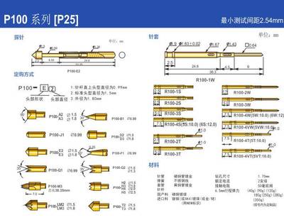 华荣针套R100-5S P100探针座 1.7针套 环高10MM 铜质镀金焊线尾巴