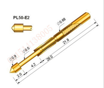 华荣测试针PL50-E2 圆锥头探针 0.68导电针 测试弹簧顶针铜质探针
