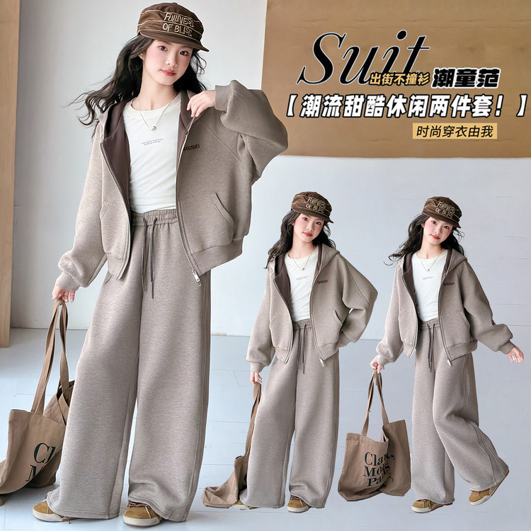萌兜童品精致时尚洋气新款精梳棉质印花设计韩版时尚套装女童夏装