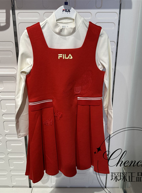 FILA斐乐童装26年春季新年款女大小童针织连衣裙两件套K12G614303