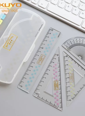 日本KOKUYO国誉淡彩曲奇4件套尺考试学生用几何制图绘画测量图表用尺亚克力三角板量角器波浪直尺不易断旗舰
