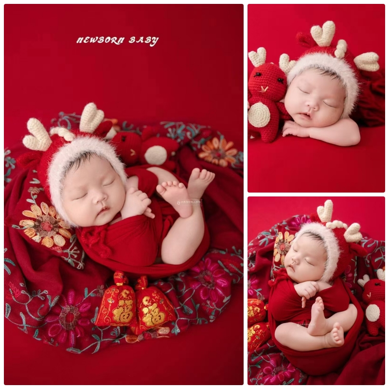 新生儿拍照服装小红龙新年主题