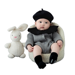 儿童摄影服装极简灰居家纪实风主题男女宝宝百天照周岁照拍照衣