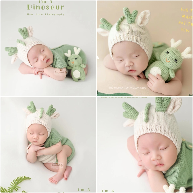 百天照宝宝衣服龙帽子绿色龙玩偶