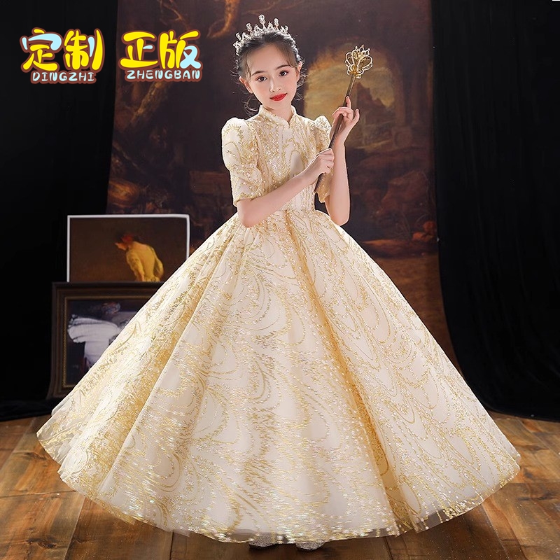 女童钢琴演奏晚礼服生日公主裙花