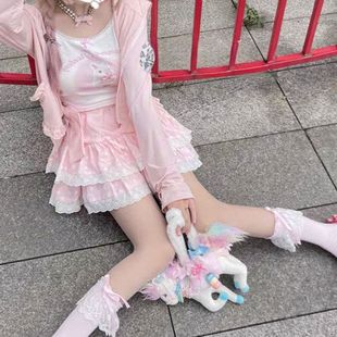 甜美少女波点蛋糕短裙显瘦奶油色软妹蝴蝶结a字半身裙 2025夏新款