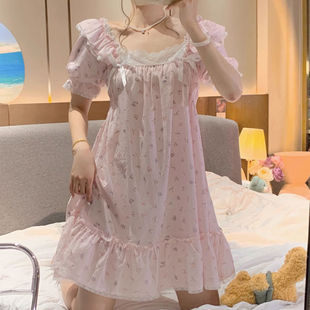 夏季 甜美蕾丝花边公主风印花睡衣宫廷家居服 睡裙女2025年新款 薄款