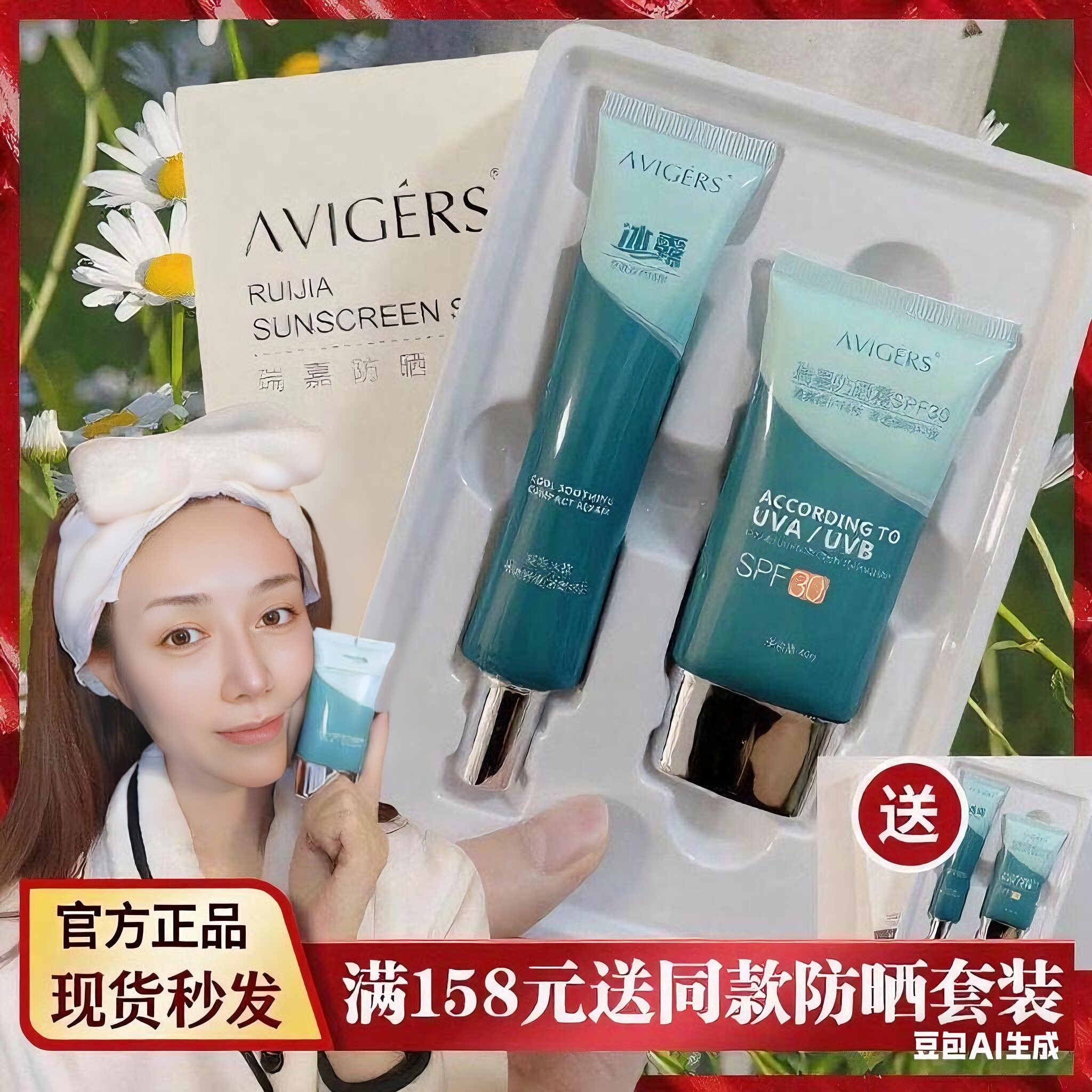 呗呗兔店铺同款葵儿艾薇格诗瑞嘉防晒霜隔离二合一干皮油痘肌水润