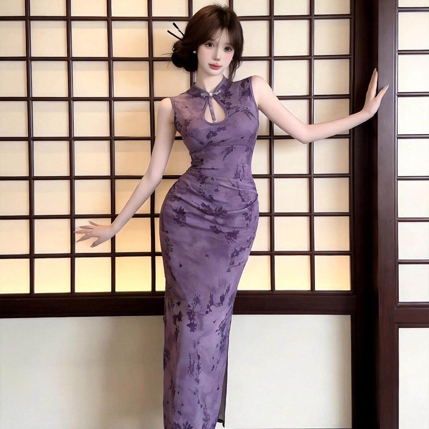 旗袍款柔式技师工作服年轻款夜总会足浴技师服装收腰无袖连衣裙女