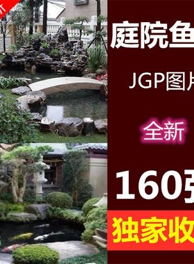 庭院鱼池设计效果图现代日式新中式别墅小花园壁炉园林景观绿化