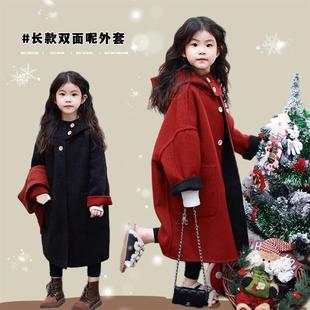 韩国女童外套秋冬款2025新款大童儿童双面呢子大衣中长款加厚毛呢