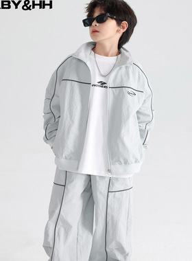 男童早秋季韩范撞色机车风运动套装2025新款中学生儿童户外两件套