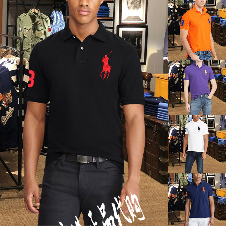 正品保罗polo prl rl polo衫男t恤翻领短长袖大马标刺绣朱的纯棉