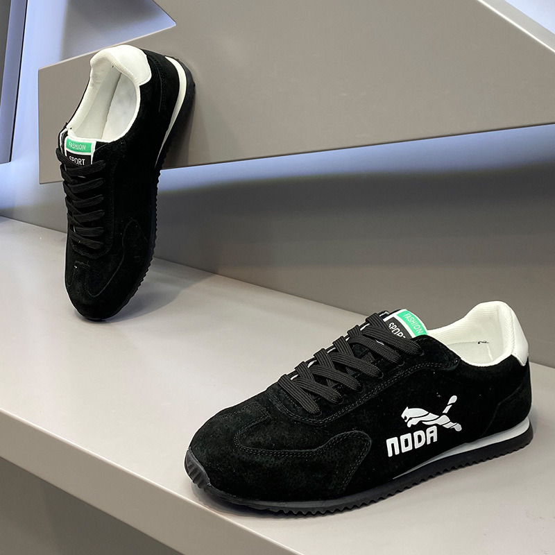 男鞋2025秋季新款时尚百搭软底低帮板鞋翻毛皮系带韩版舒适休闲