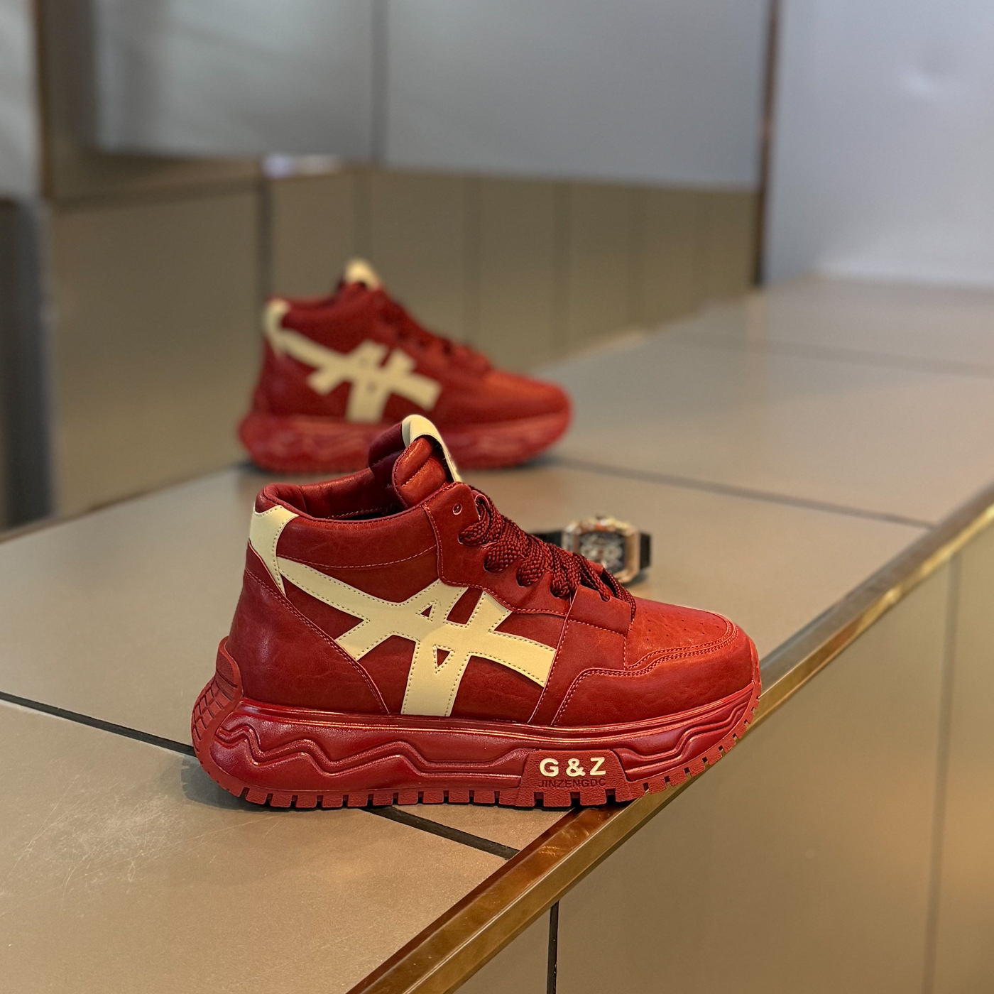 男鞋老爹鞋系带拼色厚底加绒棉鞋秋冬新款高级感网红同款轻奢痞帅