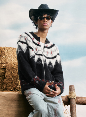 WAITINGWAVE费尔岛毛衣外套拉链开衫男女秋冬加厚情侣撞色针织衫