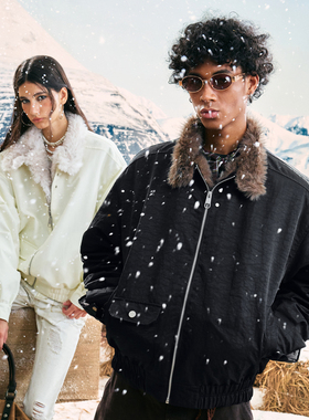 WAITINGWAVE复古仿貂毛加绒加厚座山雕夹克Cleanfit棉服外套男