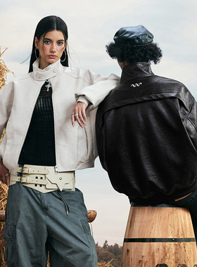 WaitingWave【天爆地裂】pu皮夹克哈灵顿短款美式Cleanfit外套