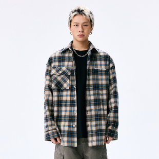 外套情侣款 男春外套女格子衬衫 复古格纹衬衫 WaitingWave国潮美式