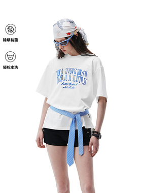 WaitingWave断开字母印花T恤短袖男女同款潮牌夏季直筒宽松上衣