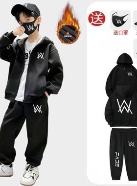 DJ艾伦沃克alanwalker男童加绒连帽拉链外套秋冬款中大童儿童衣服