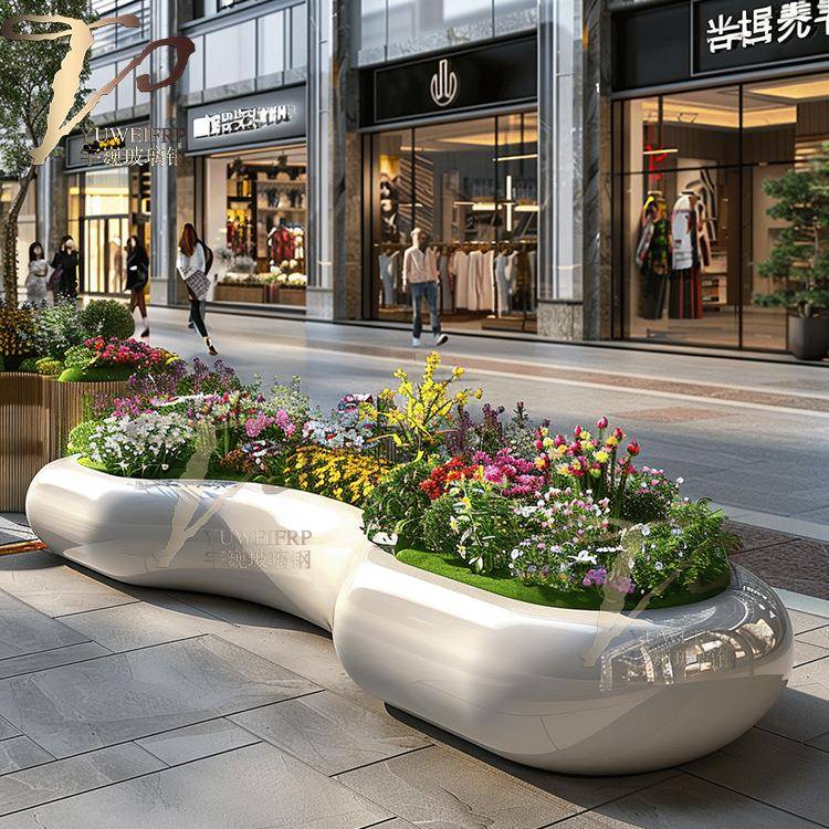 玻璃钢售楼部花坛座椅户外步行街公共区休息长凳室内商场美陈长凳
