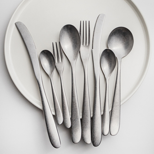 复古做旧雪花砂304不锈钢牛排餐具高颜值磨砂西餐刀叉勺甜品勺叉