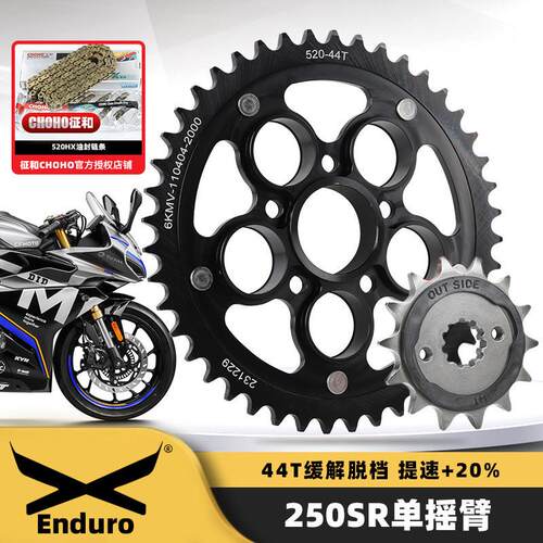 适用春风250SR单摇臂MY22 23大齿盘改装44齿链轮征和油封链条三件