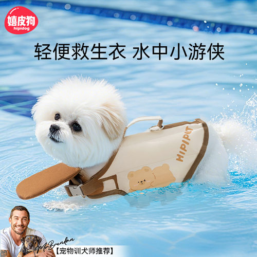 外贸夏季简约小熊可爱狗狗救生衣小型犬泰迪泳衣宠物游泳衣服