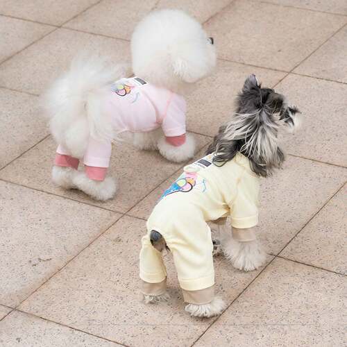 春夏季宠物服饰冰淇淋印花小型犬比熊雪纳瑞四脚家居服小狗狗衣服