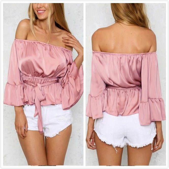 Ruffled blouse shirt Women crop tops off shoulder top summer在类目 女装/女士精品, 衬衫中 - 来自Buy2taobao.com提供专业的淘宝代购服务