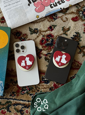 OLASOLA|西高地复古红爱心苹果magsafe气囊伸缩卡通手机磁吸支架